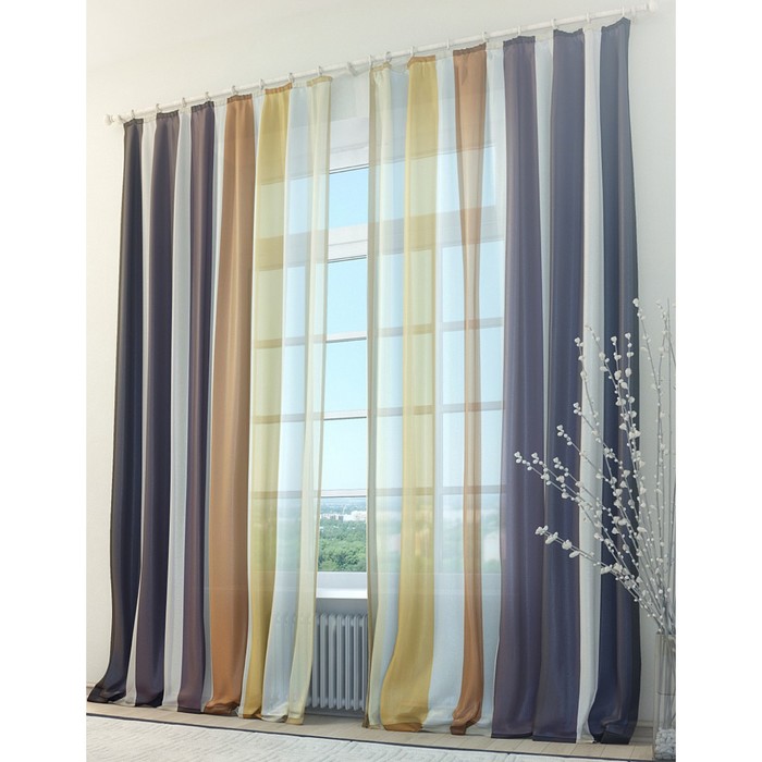 Тюль «Коричневые страйпс», размер 150 х 260 см. — 2 шт.