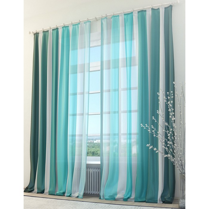 Тюль «Бирюзовые страйпс», размер 150 х 260 см. — 2 шт.