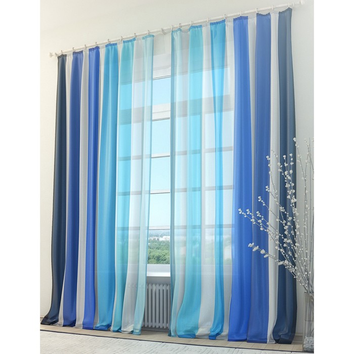 Тюль «Голубые страйпс», размер 150 х 260 см. — 2 шт.