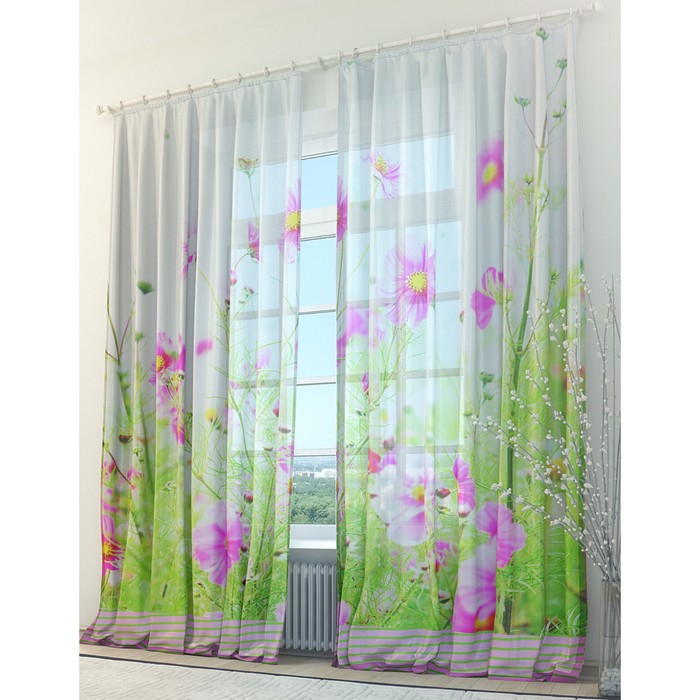 Тюль «Зеленый луг», размер 150 х 260 см. — 2 шт.