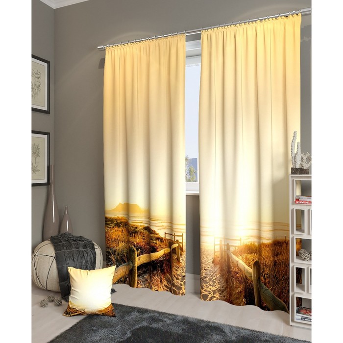 Фотошторы "Дорога к закату", размер 150х260 см - 2 шт, блэкаут