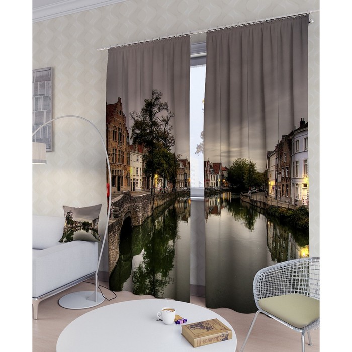 Фотошторы "Сумрачная набережная", размер 150х260 см - 2 шт, блэкаут