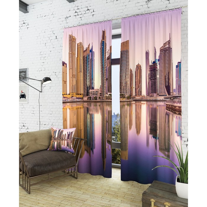 Фотошторы "Вид на город с воды", размер 150х260 см - 2 шт, блэкаут