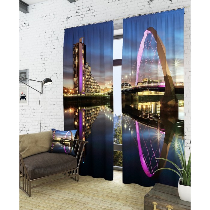 Фотошторы "Ночной силуэт", размер 150х260 см - 2 шт, блэкаут