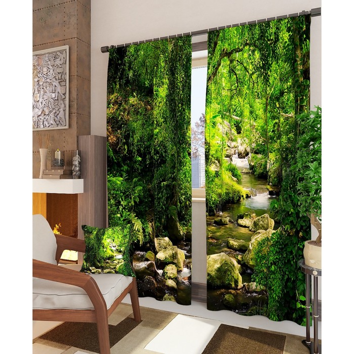 Фотошторы "Лесной родник", размер 150х260 см - 2 шт, блэкаут