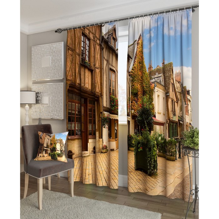 Фотошторы "Уютная улица", размер 150х260 см - 2 шт, блэкаут