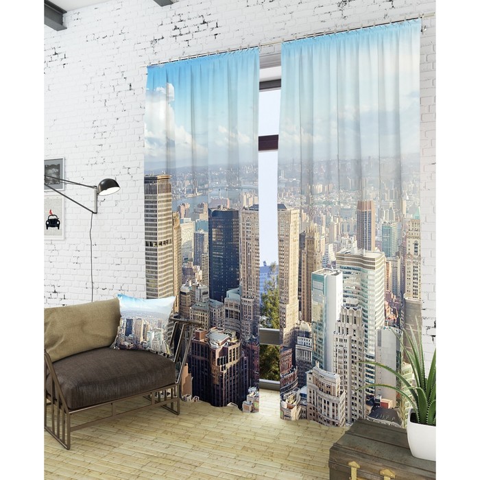 Фотошторы "Современный город", размер 150х260 см - 2 шт, блэкаут