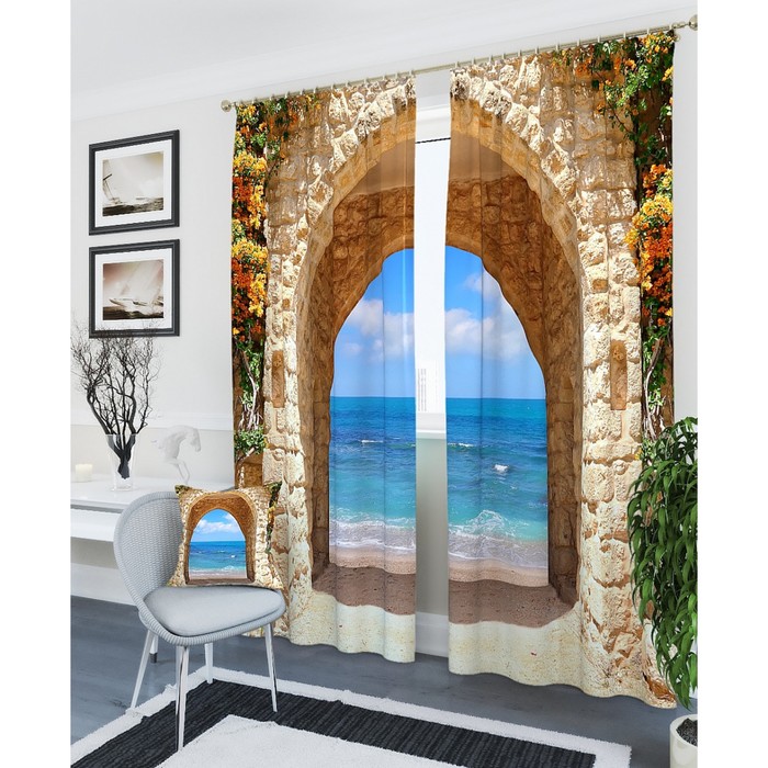 Фотошторы "Арка к морю", размер 150х260 см - 2 шт, блэкаут