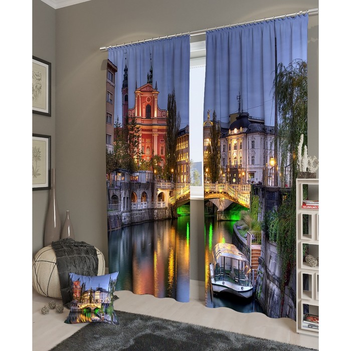 Фотошторы "Вечер у реки", размер 150х260 см - 2 шт, блэкаут