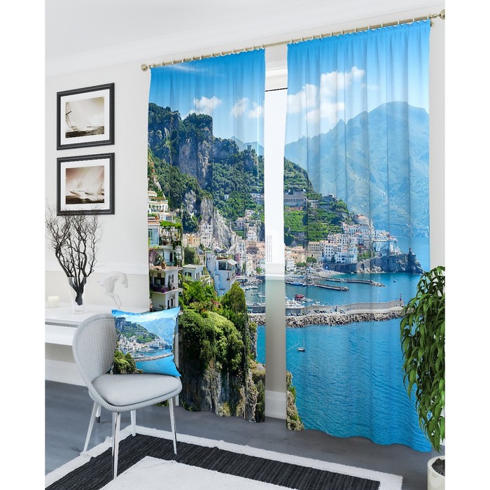 Фотошторы "Берега Тирренского моря", размер 150х260 см - 2 шт, блэкаут