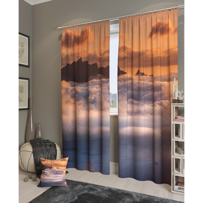 Фотошторы "Облака над морем", размер 150х260 см - 2 шт, блэкаут