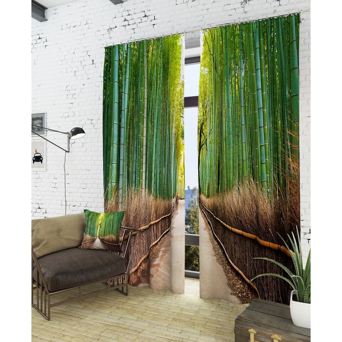 Фотошторы "Бамбуковый мост", размер 150х260 см - 2 шт, блэкаут