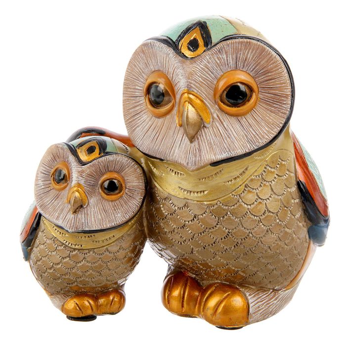 Сувенир полистоун "2 совы расписные сине-золотые" 16,5х15х12,5 см