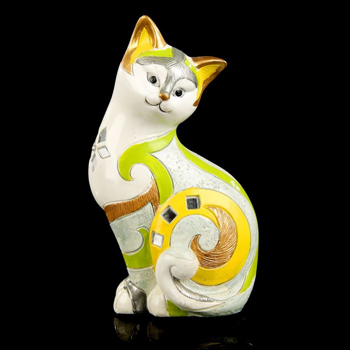 Сувенир полистоун "Кошка расписная жёлто-зелёная" 17х9х6 см