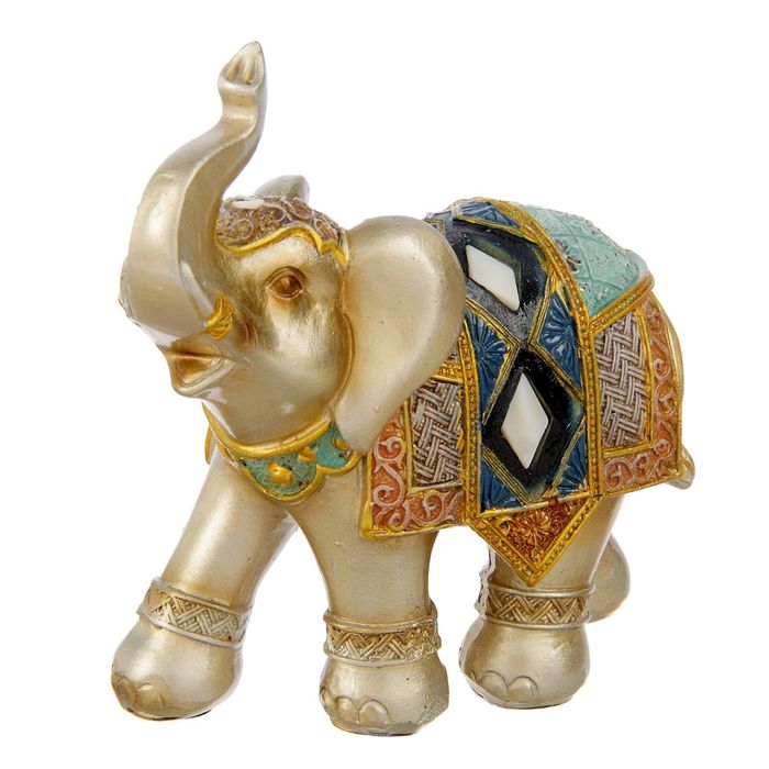 Сувенир полистоун "Слон синяя попона в ромбы" 11,5х12х6 см