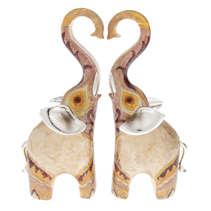 Сувенир полистоун "Слоны красно-кремовый жемчуг" набор 2 штуки 23,5х9,5х5,5 см