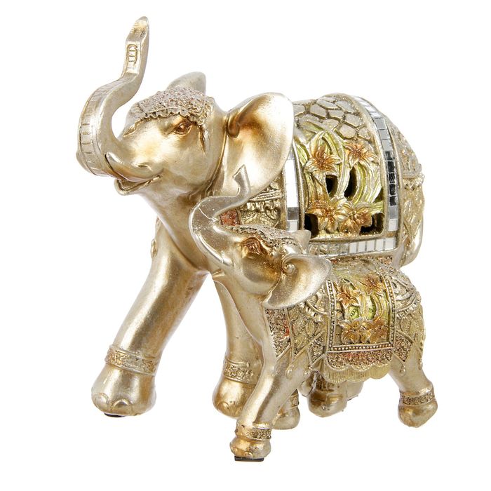 Сувенир полистоун "Слон со слонёнком в лилиях" 15х16,5х10 см