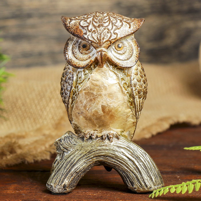 Сувенир полистоун "Сова жемчужно-золотая" 11,5х8х6 см