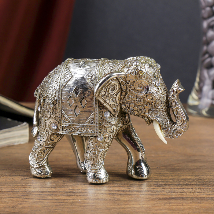 Сувенир полистоун "Серебряный слон" 10,5х14,5х5 см