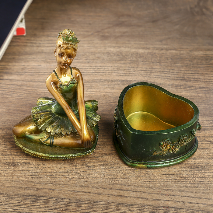 Шкатулка полистоун "Балерина в зелёной пачке" 15х8,5х8 см