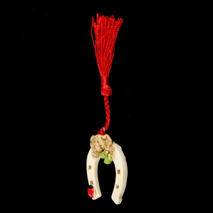 Сувенир полистоун Lucky "Подкова со слонёнком и божьей коровкой" 4х3,5х0,7 см