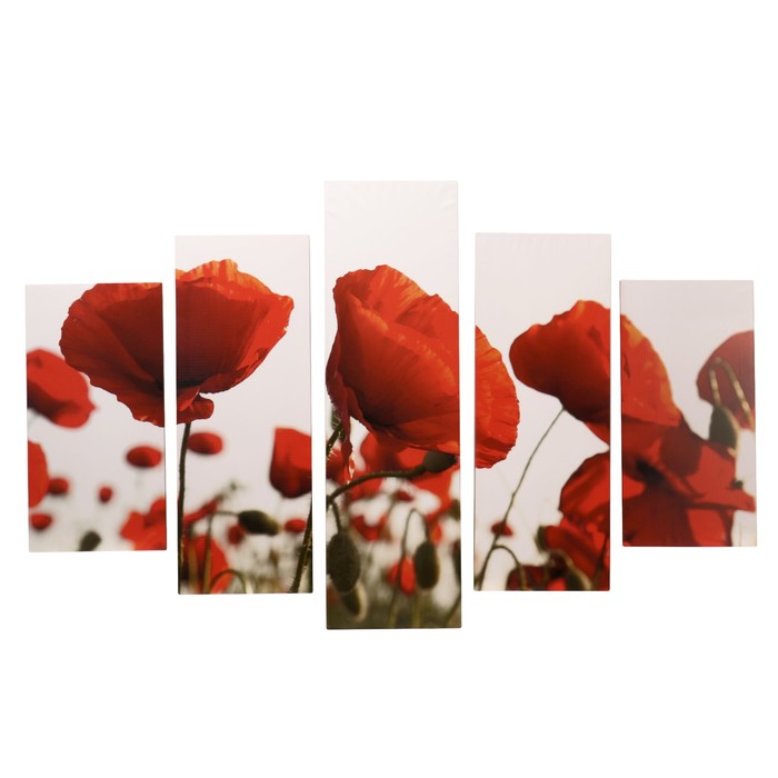 Модульная картина на подрамнике "Поле маков", 2 — 60×30 см, 2 — 80×30 см, 1 — 100×30 см, 150×100