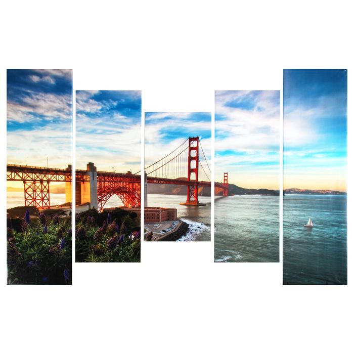 Модульная картина на подрамнике "Мост", 2 — 60×30, 2 — 80×30, 1 — 100×30 см, 150×100