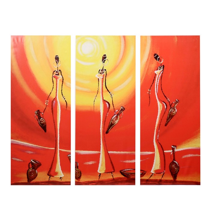 Модульная картина на подрамнике "Африканские девы", 3 — 40×100 см, 120×100 см