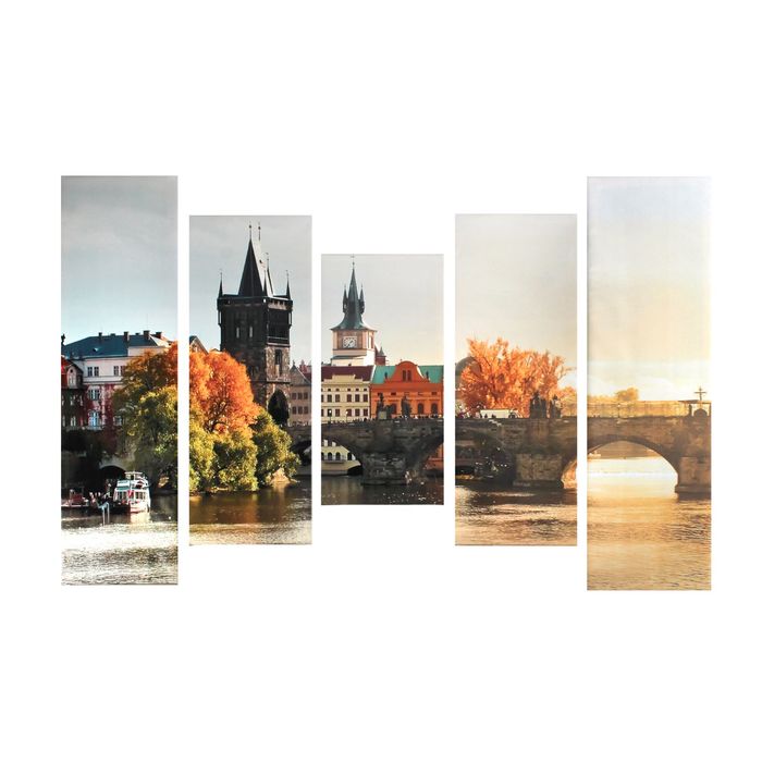 Модульная картина на подрамнике "Мост через реку", 2 — 60×30 см, 2 — 80×30 см, 100×30 см, 150×100