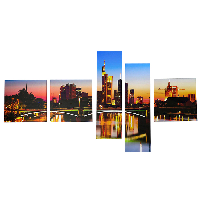Модульная картина на подрамнике "Город на рассвете", 3 — 34×34 см, 2 — 20×70 см, 145×70