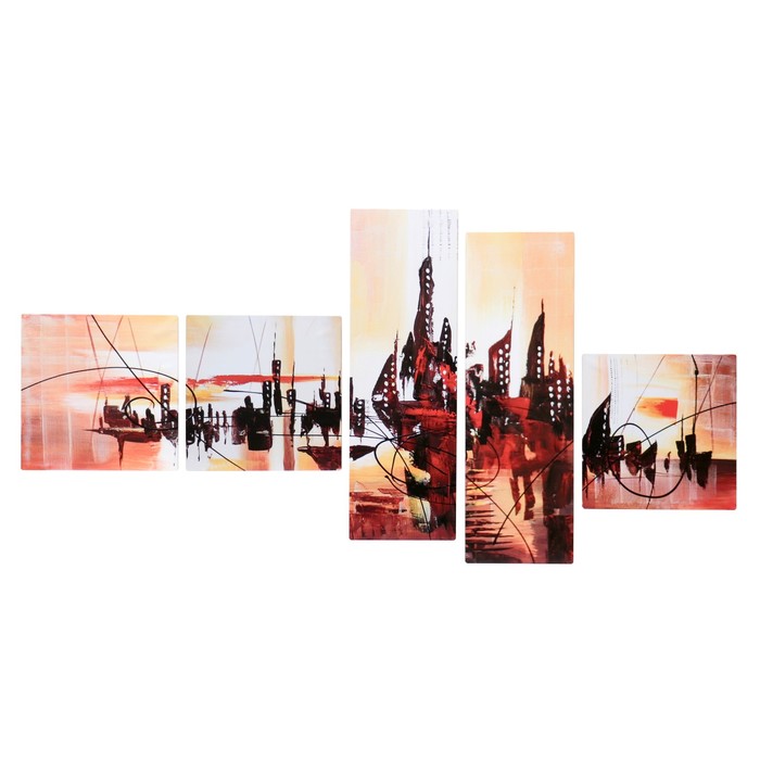Модульная картина на подрамнике "Абстракция: город", 3 — 34×34, 2 — 20×70, 145×70 см