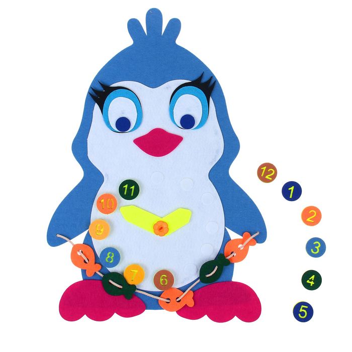 Развивающий коврик с часиками, 48*35 см. фетр Ф018