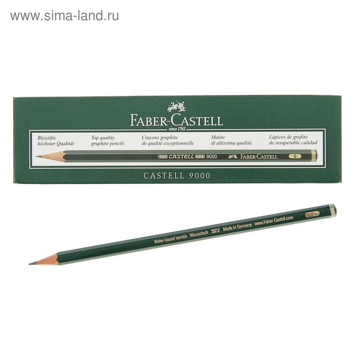 Карандаш художественный чёрнографитный Faber-Castel CASTELL® 9000 профессиональные B зелёный цена и фото