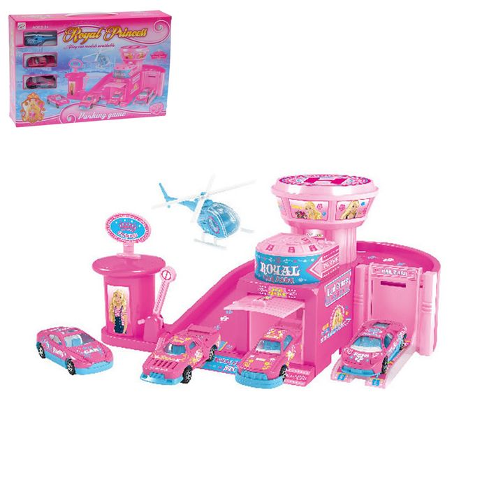 Парковка "Королевство принцессы", 2 металлические машины + вертолет