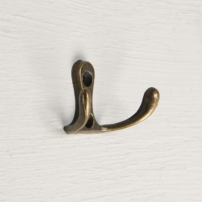 Крючок мебельный KM206AB, двухрожковый, цвет бронза