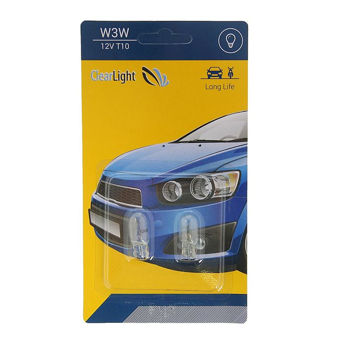 Галогенная лампа Clearlight W3W, T10, 12 В, набор 2 шт