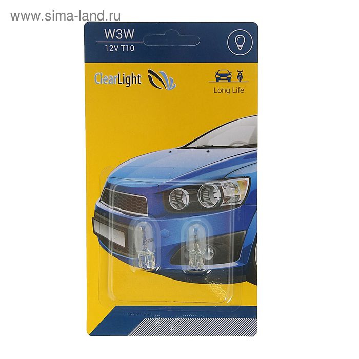 Лампа автомобильная, Clearlight, W3W, T10, 12 В, набор 2 шт лампа автомобильная clearlight w21 5w т20 12 в набор 2 шт