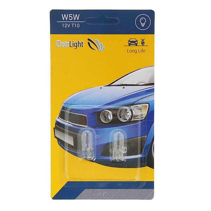 Галогенная лампа Clearlight W5W, T10, 12 В, набор 2 шт