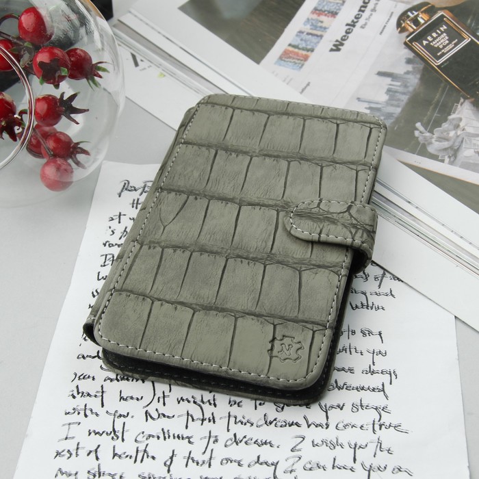 Чехол-книжка "Norton" для телефона универсальный, 5,2"-5,5", с выдвижным механизмом, рептилия, цвет серый