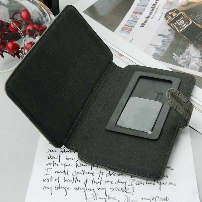 Чехол-книжка "Norton" для телефона универсальный, 5,2"-5,5", с выдвижным механизмом, рептилия, цвет серый