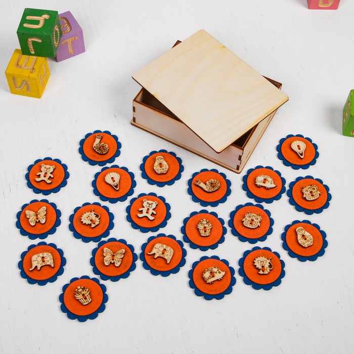 Мемо "Кружки" в деревянной коробочке, 20 шт., 5 × 5см