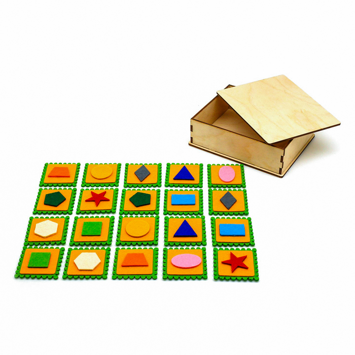Мемори "Фигуры" в деревянной коробке, 20 шт.,5 × 5 см. фетр