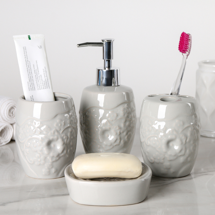 Набор аксессуаров для ванной комнаты, 4 предмета "Разводы"