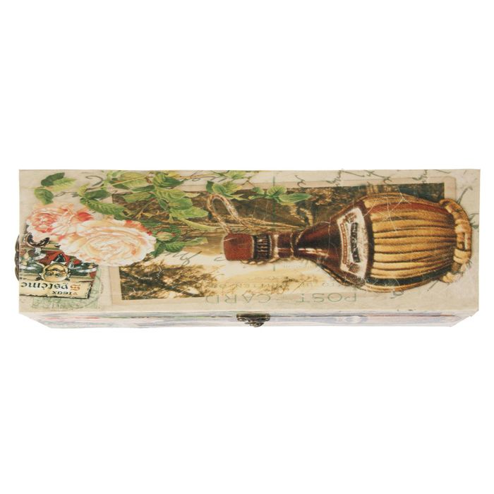 Шкатулка дерево под бутылку "Коллекционная бутылка и пионы" 37х12х12 см