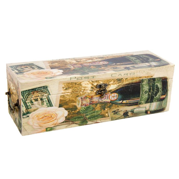 Шкатулка дерево под бутылку "Белое вино и пионы" 37х12х12 см