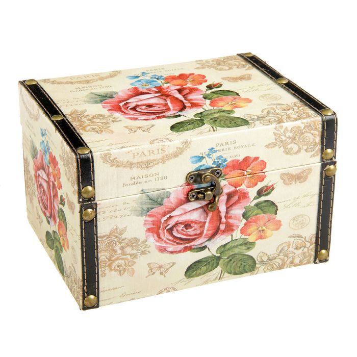 Шкатулка дерево сундучок "Крупный бутон розы и анютины глазки" 12х20х15 см