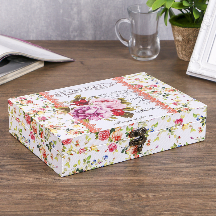 Шкатулка дерево "Почтовая карточка с пионами" 5,5х24х17 см