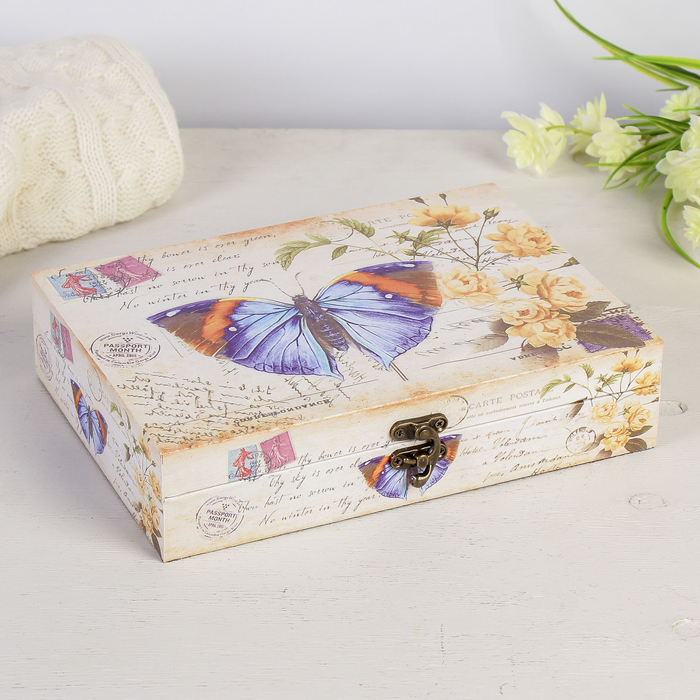 Шкатулка дерево "Бабочка. Винтаж" 5,5х24х17 см