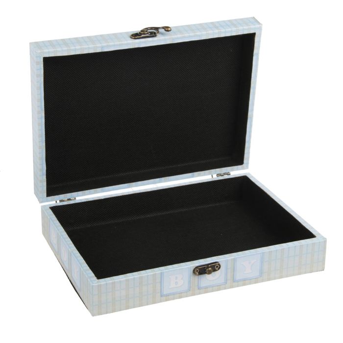 Шкатулка дерево "Медвежонок в кроватке" голубая 5,5х24х17 см