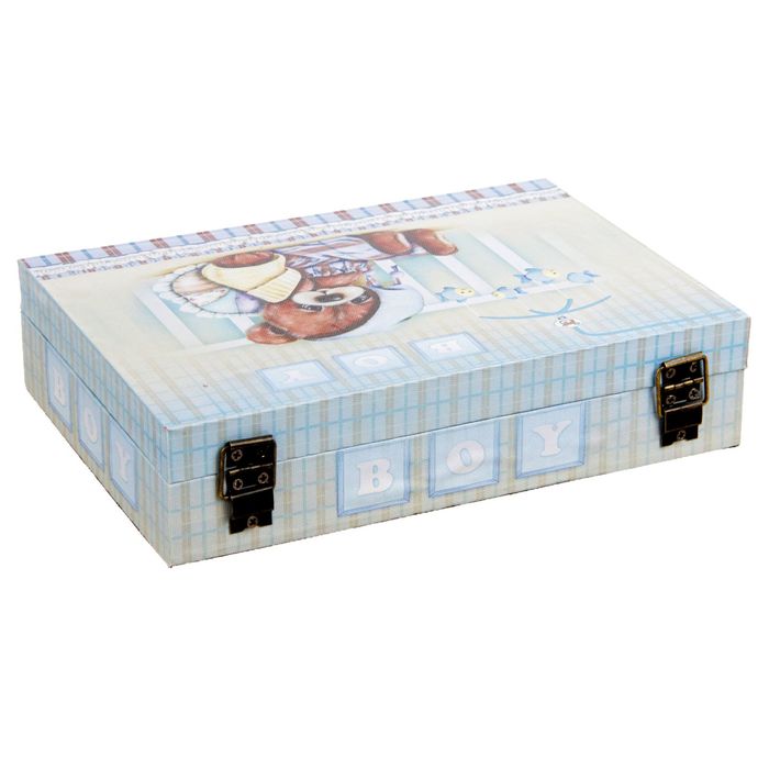 Шкатулка дерево "Медвежонок в кроватке" голубая 5,5х24х17 см